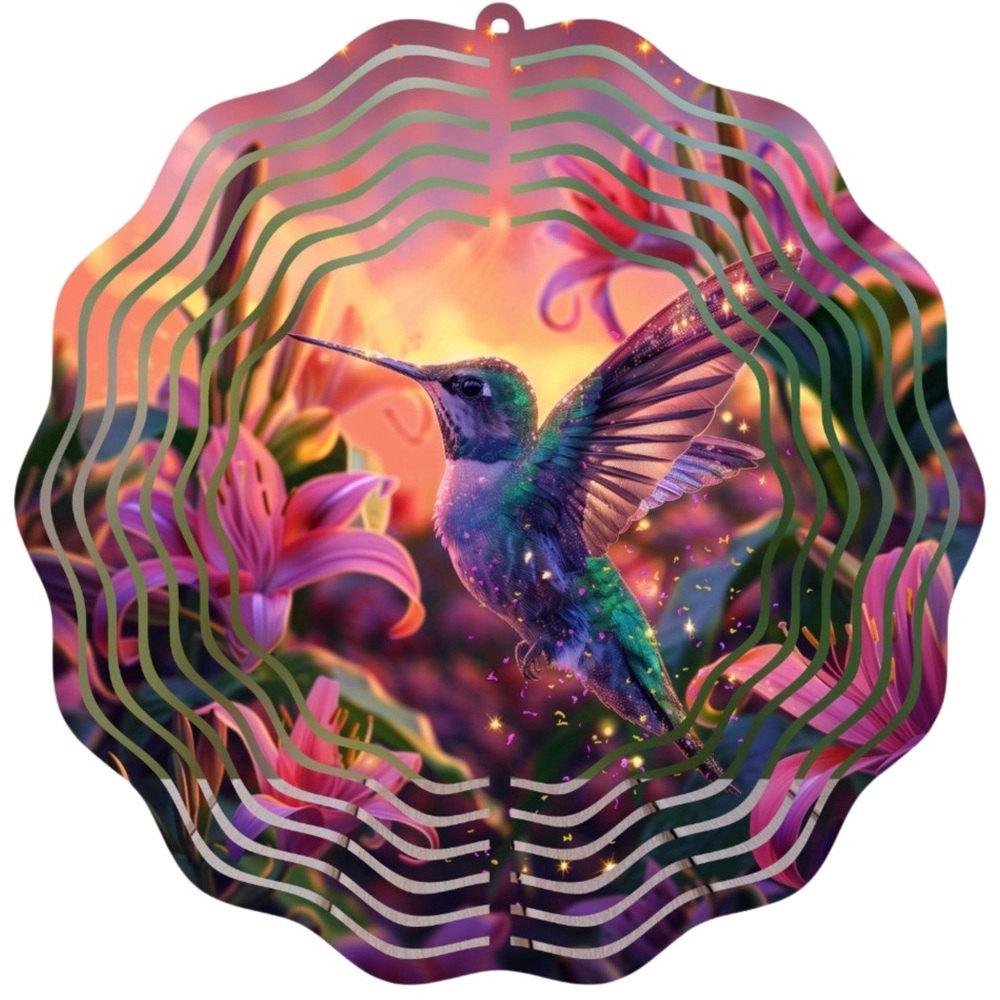 Vibrant Hummingbird Floral 8 inch wind spinners  - Pink & Teal